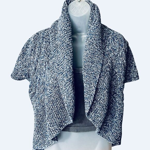 Vtg Y2K Express Blue Short Sleeve Shrug Sweater Sz M  Wide Fold Over Collar - Picture 6 of 10